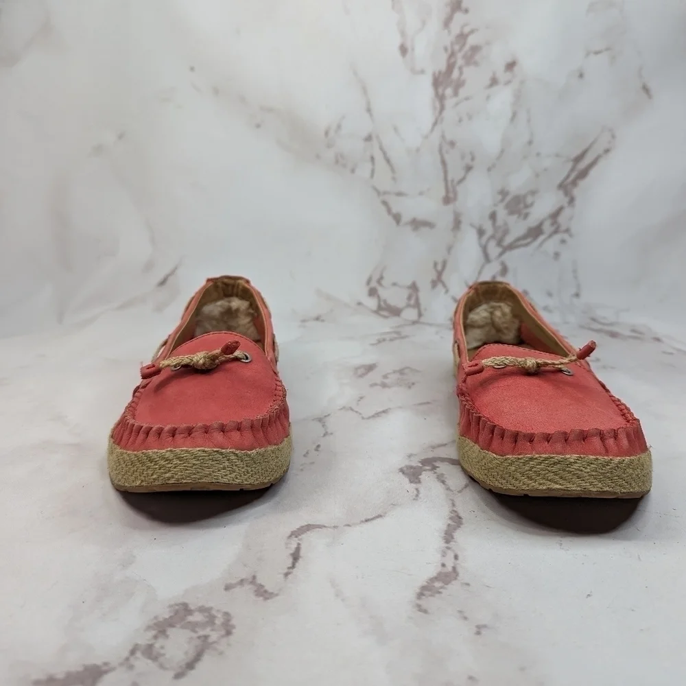Ugg Shoes Women 11 Pink Slip On Mocassin Espadrille Loafer Tomato Flats Leather